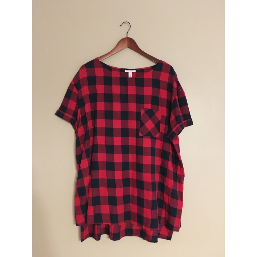 NWOT Red/Black Plaid Top